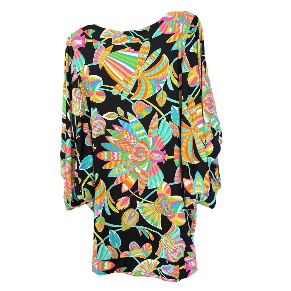 Trina Turk Tahitian Floral Stretch Jersey Cover Up Tunic Dress Large tropical - Picture 4 of 6